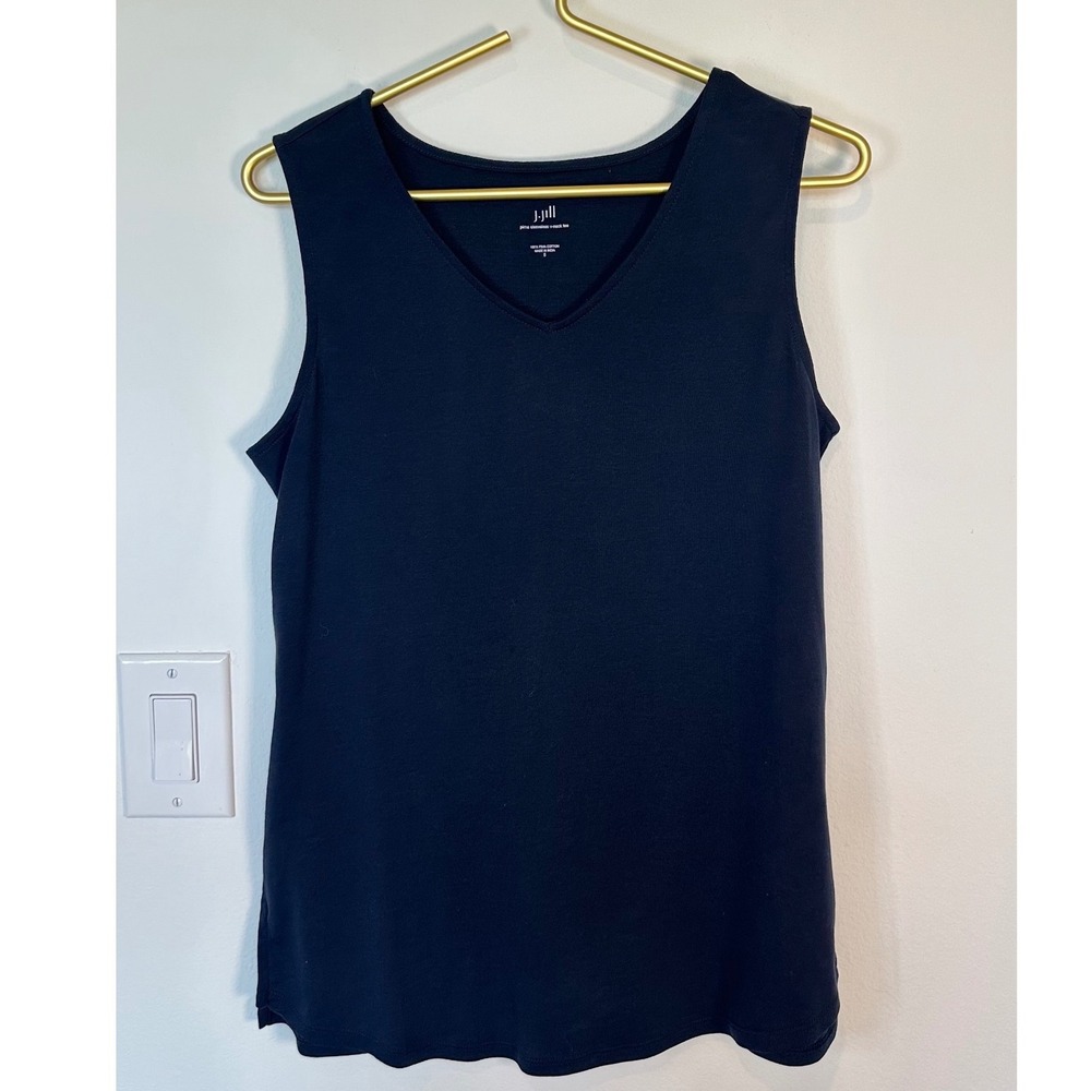 J. Jill 100% Pima Cotton Sleeveless V-Neck Tee Women Layering Minimalist S Navy